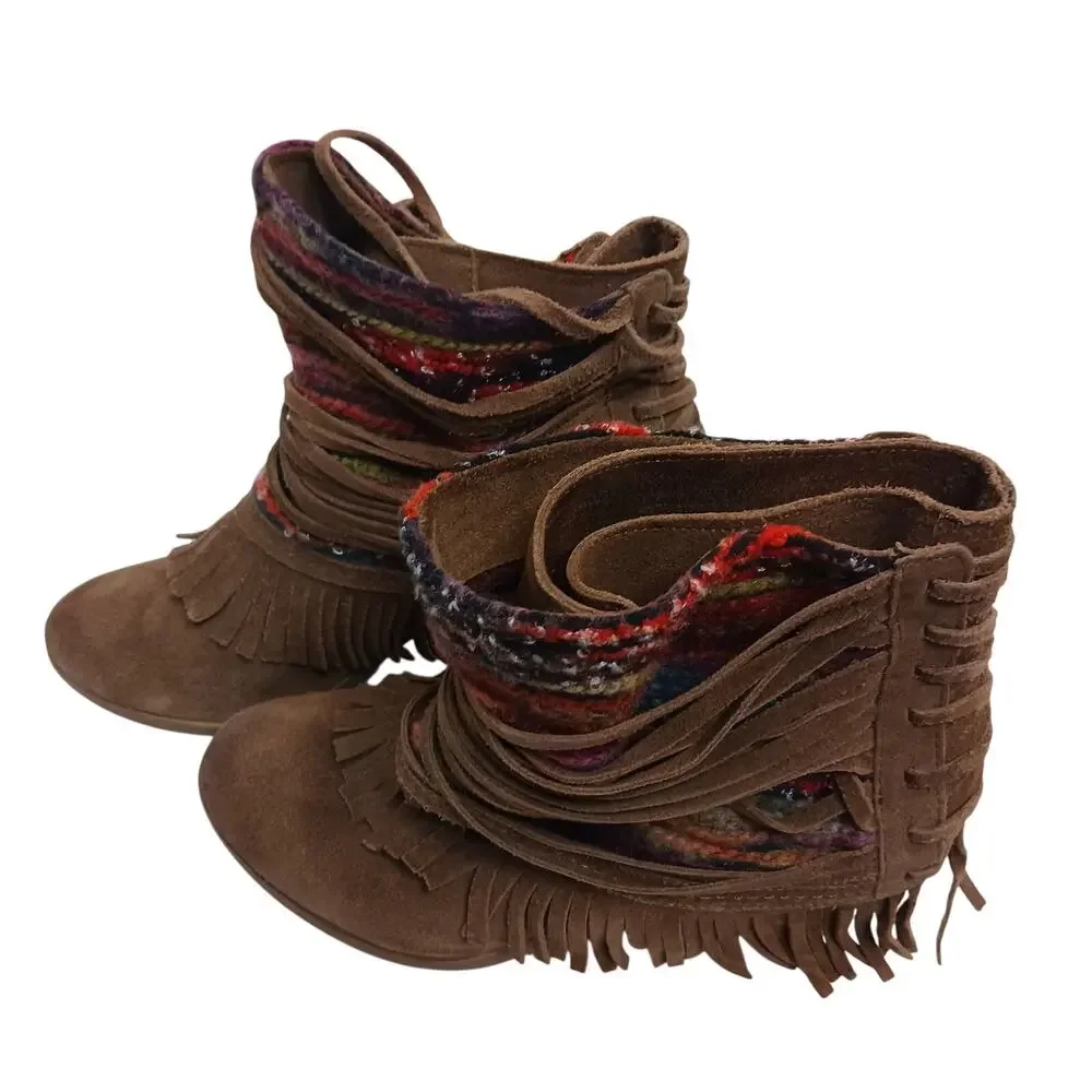 Naughty Monkey Tallyho Fringed Leather  Booties Size 8